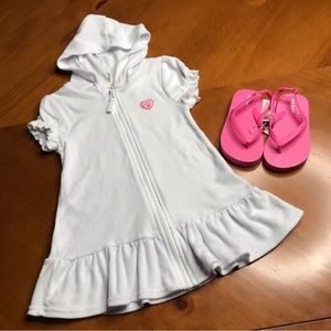 Short Sleeved Terry Cloth Full Zipper Swimsuit Cover Up With Bonus Girls Size 3T